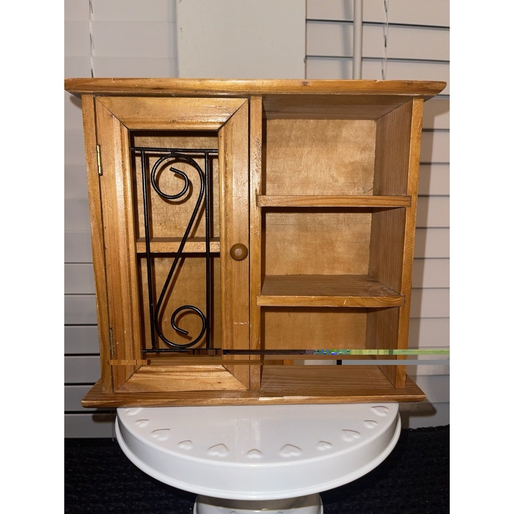 Curio Cabinet Wood Open Metalwork Scroll Table Top Wall Mounted 10" X 9"
